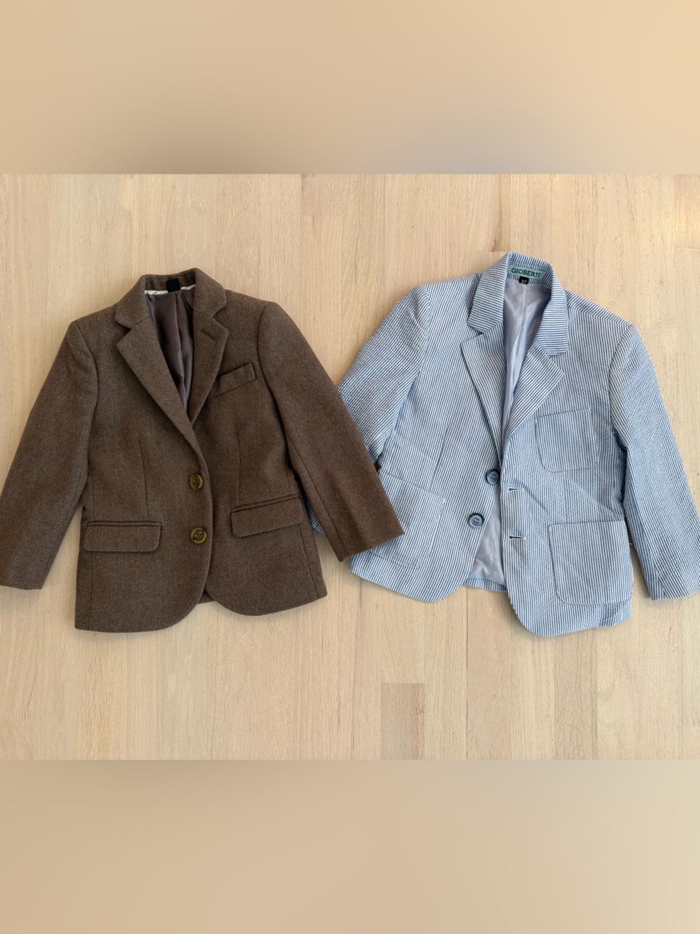 Crewcuts LUDLOW Brown Wool Pea Coat & Blue-Striped Jacket Set